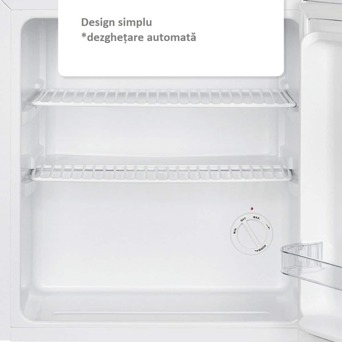 Frigider minibar cu 1 usa Bomann, Cool Box, H 51 cm, volum 42 litri, ideal pentru birou, hotel, camping, consum redus, 2 rafturi pentru depozitare, 2 compartimente pe usa, temperatura ajustabila, usa reversibila, picioare ajustabile, silentions, alb