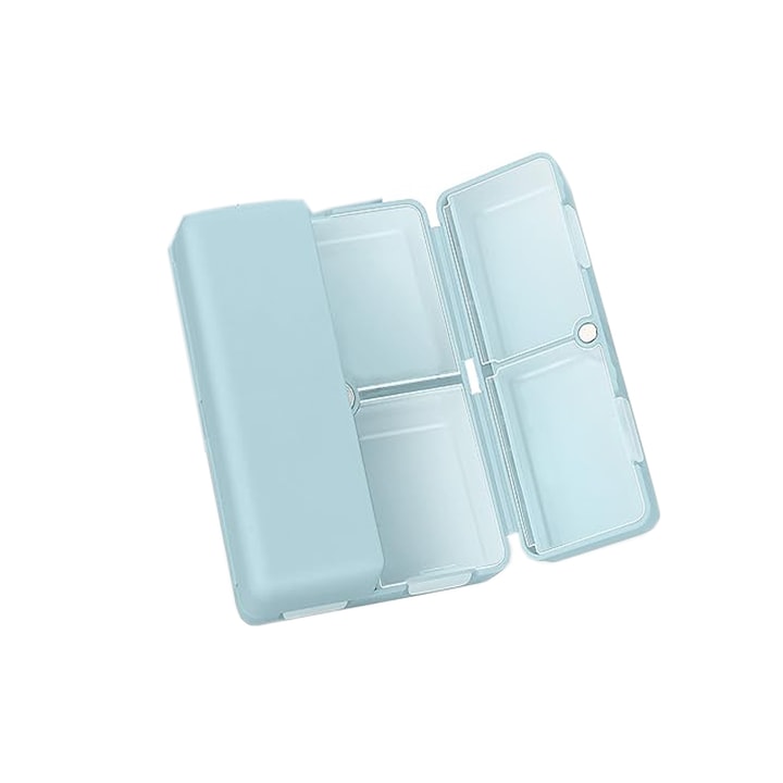 Кутия за съхранение на лекарства, Sundiguer, 7 дни, сгъваем двоен слой, магнитно засмукване, 7 отделения за органайзер за лекарства, PP/пластмаса, северно синьо, 10,2x7,2x2,5 cm