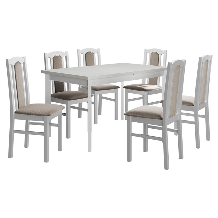 Set pentru AL08 Masa extensibila Masa Wood 80 x 140/180 I P, 6x Scaun Dalem VII, MIRJAN24, alb / bej