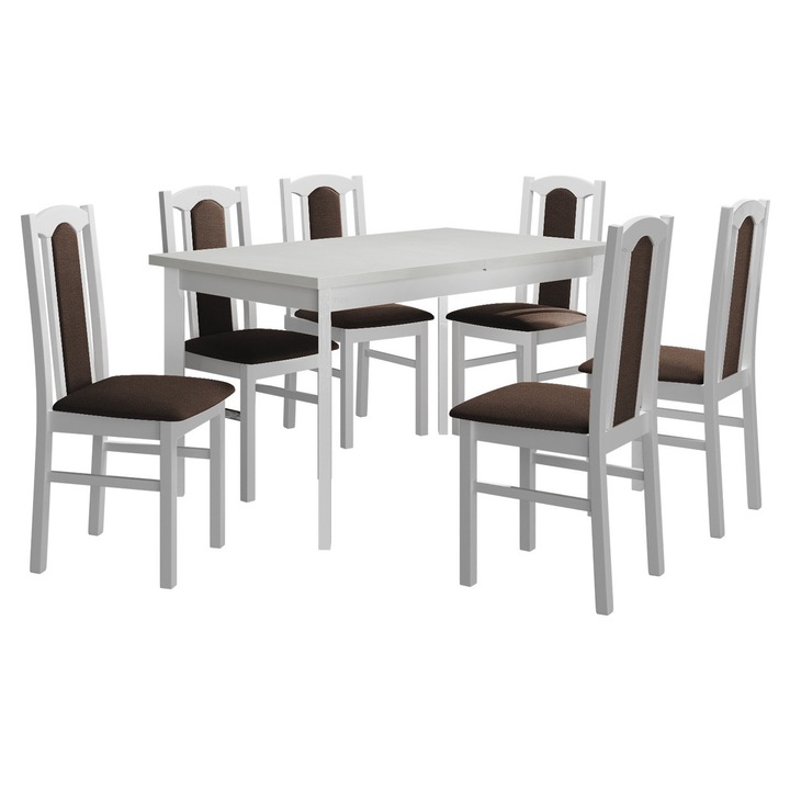 Set pentru AL08 Masa extensibila Masa Wood 80 x 140/180 I P, 6x Scaun Dalem VII, MIRJAN24, alb / maro