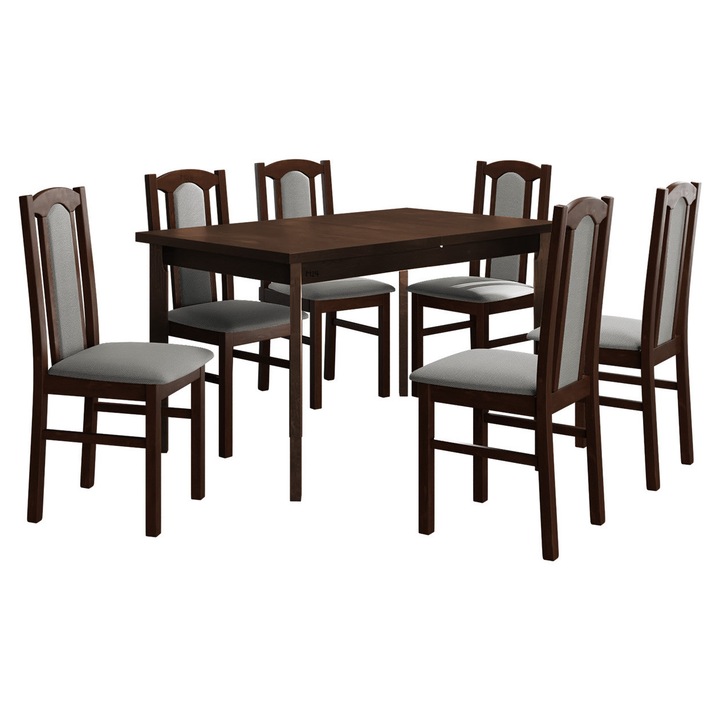 Set pentru AL08 Masa extensibila Masa Wood 80 x 140/180 I P, 6x Scaun Dalem VII, MIRJAN24, nuc / gri deschis