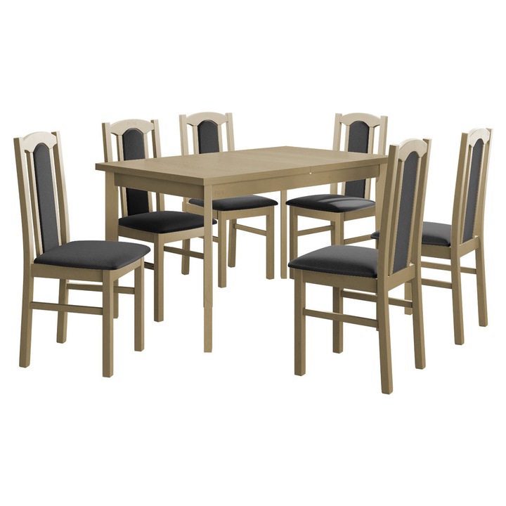 Set pentru AL08 Masa extensibila Masa Wood 80 x 140/180 I P, 6x Scaun Dalem VII, MIRJAN24, sonoma / gri