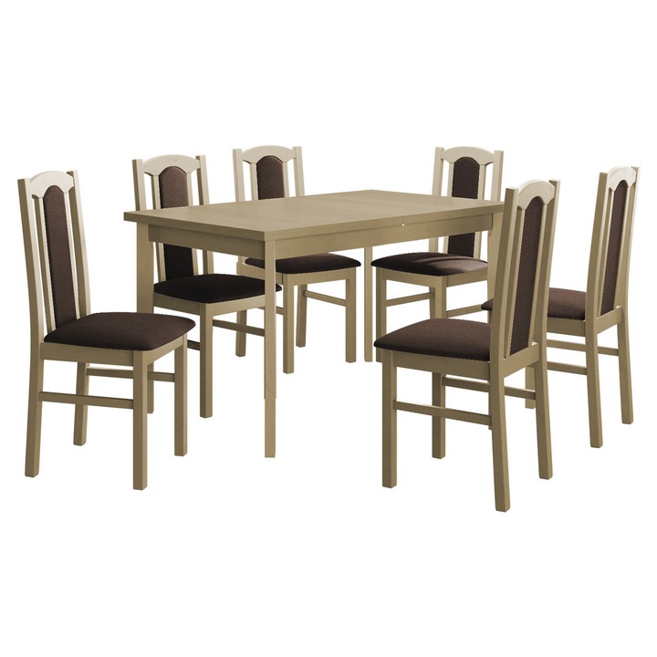 Set pentru AL08 Masa extensibila Masa Wood 80 x 140/180 I P, 6x Scaun Dalem VII, MIRJAN24, sonoma / maro