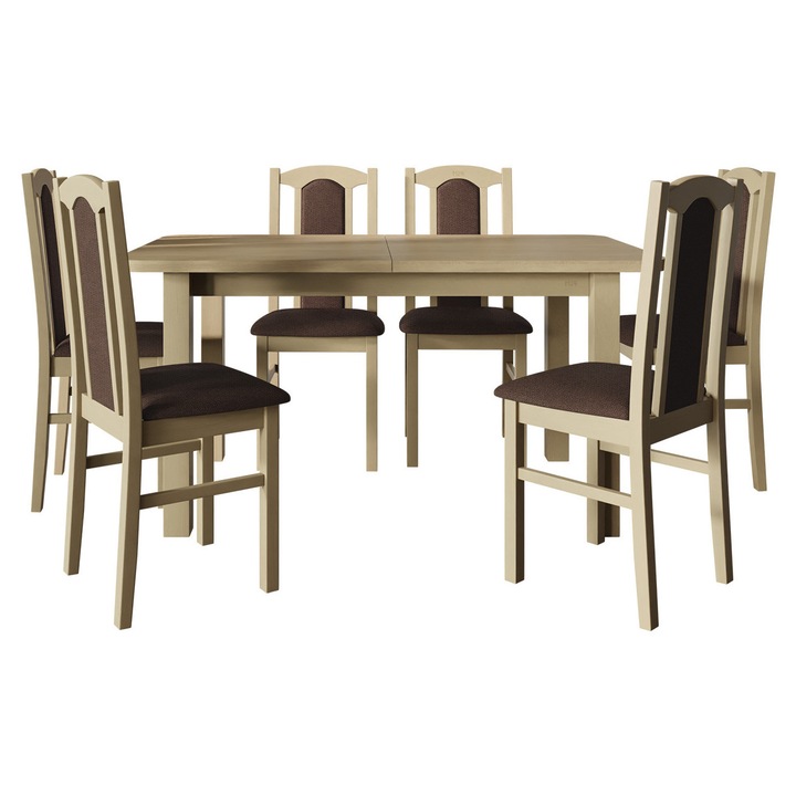 Set pentru AL06 Masa extensibila Logan 80 x 140/180 II, 6x Scaun Dalem VII, MIRJAN24, sonoma / maro