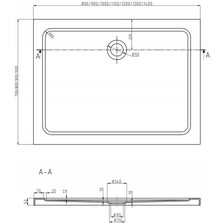 Cadita de dus dreptunghiulara, acrilic, SLIM, 80cm x 70cm, alb
