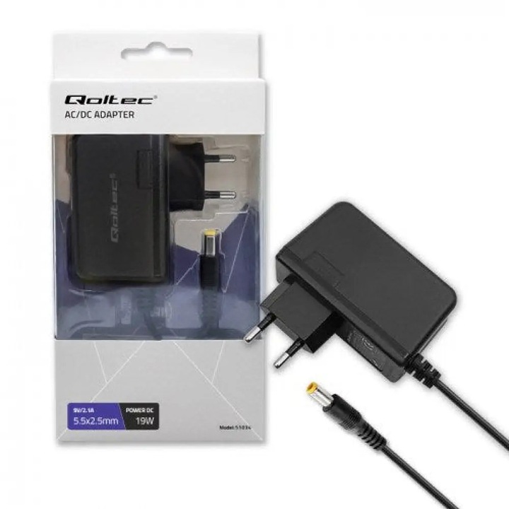 Hálózati adapter, Qoltec, 19 W, 9 V, 2,1 A, 5,5 x 2,5