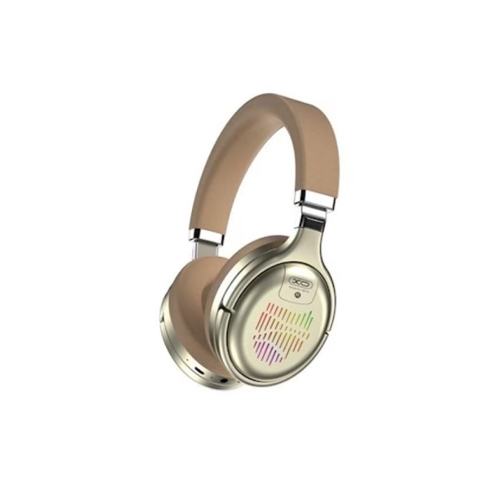 Casti wireless stereo XO-BE18 Over Ear, bluetooth 5.0, single point, lumini RGB, autonomie 6H, Gold