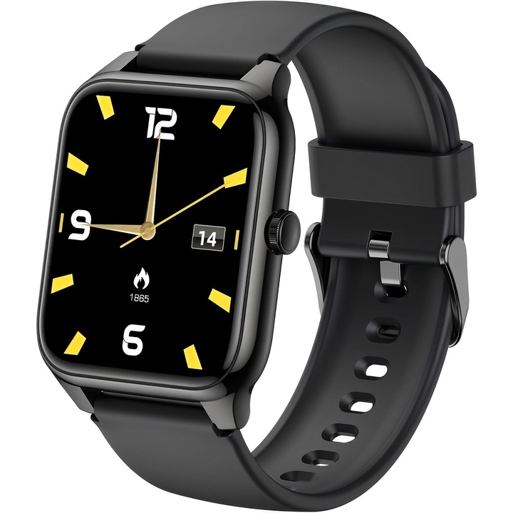 Смарт часовник IdealStore, MiniWatch Collection, AMOLED HD 1.78-инчов екран, Bluetooth приемане на обаждания и съобщения, Следене на пулса, Гласов асистент, Високоговорител, Микрофон, MP3, IP68, Аларма, Android-IOS, Дълготрайна батерия, Черен