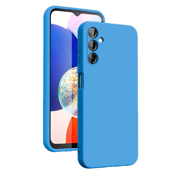 Защитен калъф, кадифена вътрешност, съвместим с Samsung Galaxy A14 4G / A14 5G, FONIX BloomShield, силикон, повдигнати ръбове, тънък, син