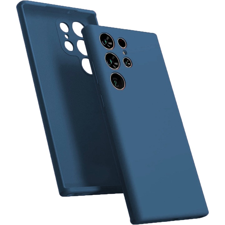 Védőburkolat, bársony belső, Samsung Galaxy S23 Ultra kompatibilis, FONIX BloomShield, szilikon, emelt élek, vékony, Sötétkék