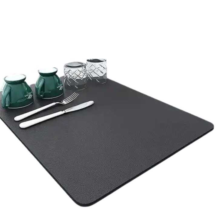 Гумена подложка за отцеждане на съдове, кафемашина, за кухненски плот с противоплъзгаща опора, черна