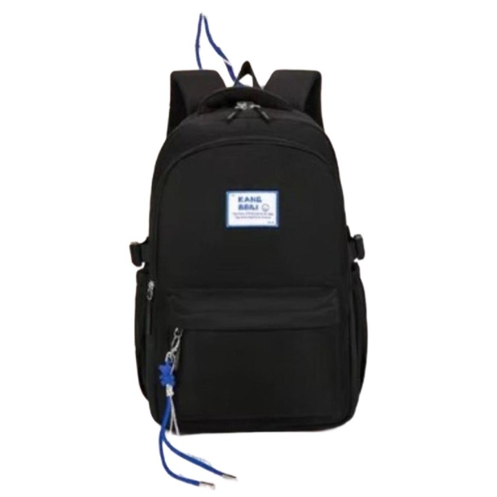 Rucsac scolar unisex, negru, spatios, cu buzunare multiple si bretele reglabile,32 x 46 x 18cm, culoare negru