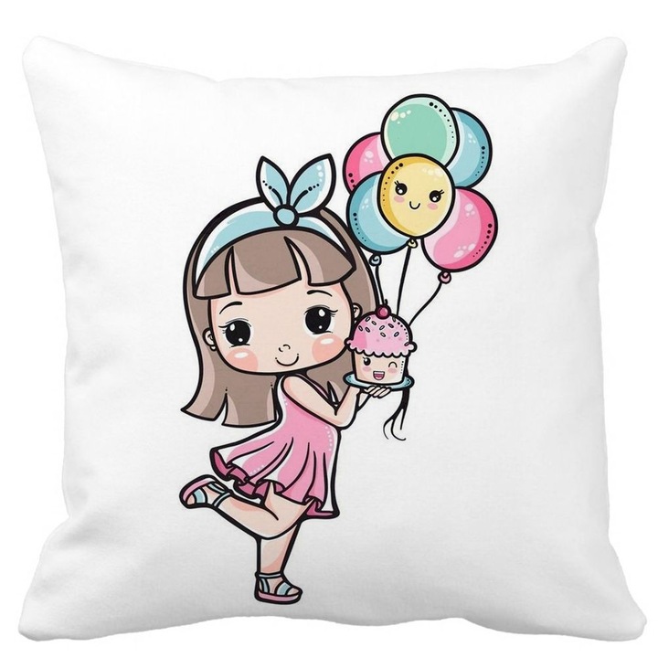Happy Girl Mat négyzet alakú dekoratív párnahuzat, 40x40 cm, levehető huzat, fújtató