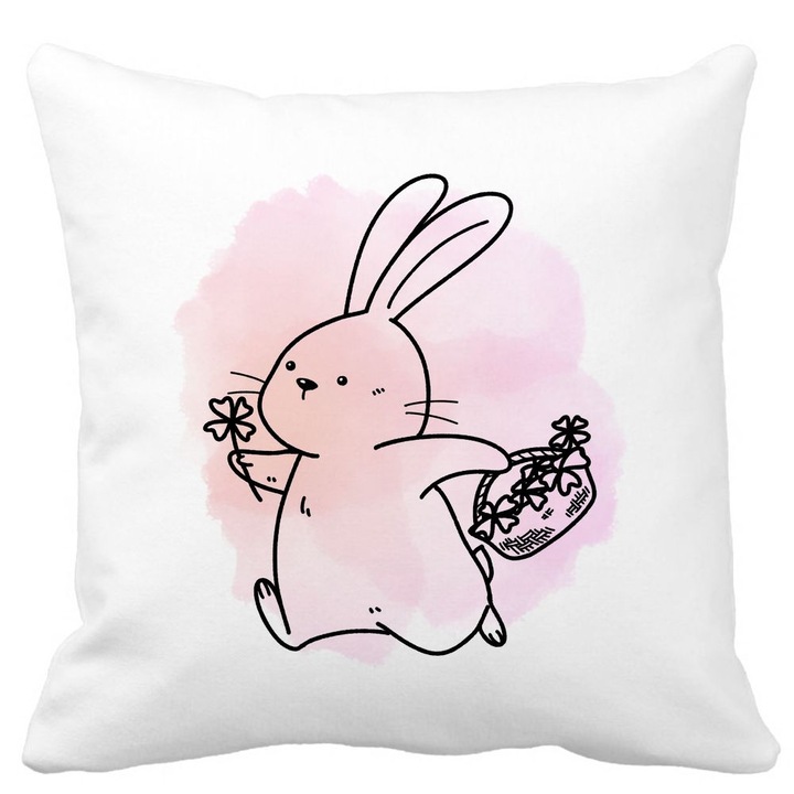 Pink Rabbit Square dekoratív párna, 40x40 cm, fehér, matt, levehető huzat, fújtató