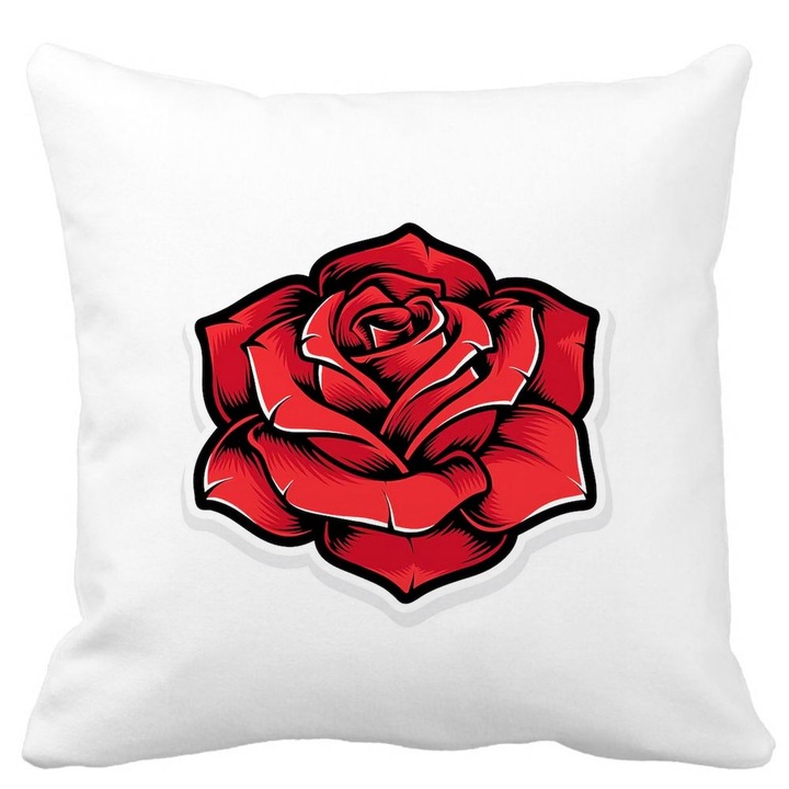 Négyzet alakú matt dekorpárnahuzat vörös rózsával, 40x40 cm