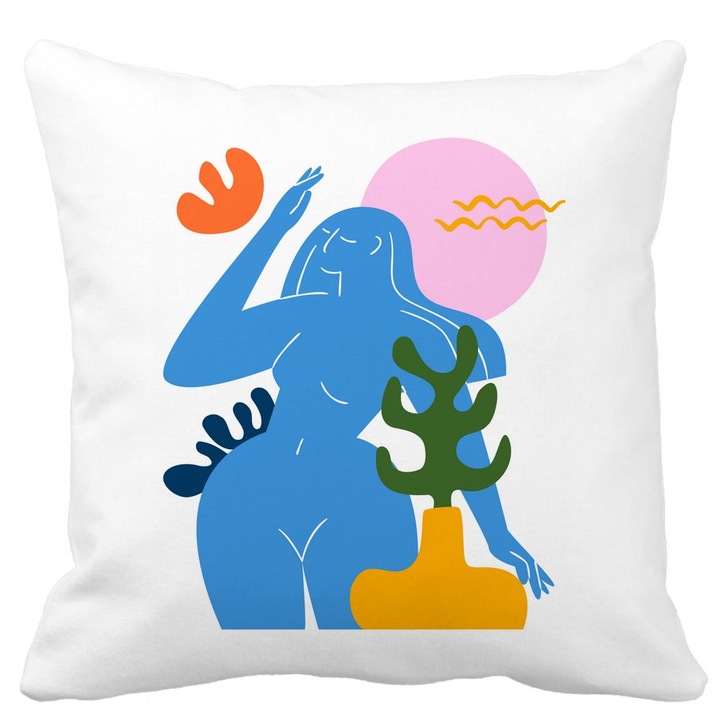 Absztrakt négyzet alakú díszpárna 4,40x40 cm, fehér, matt, levehető huzat, fújtató