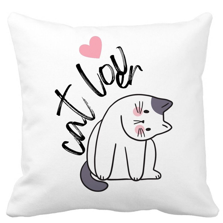 Cat Lover Mat négyzet alakú dekoratív párnahuzat, 40x40 cm, levehető huzat, fújtató