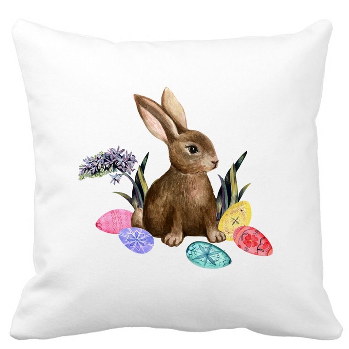 Dekoratív négyzet alakú húsvéti nyuszi párnahuzat, 40x40 cm, levehető huzat, fújtató