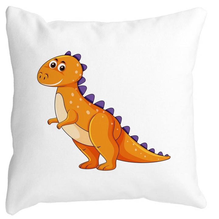 Narancssárga dinoszaurusz négyzet alakú dekoratív párnahuzat gyerekeknek, 40x40 cm, levehető huzat, fújtató