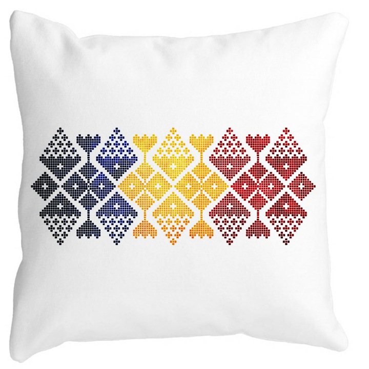 Fata de Perna Decorativa Patrata Mata cu Motive Locale, 40x40 cm, Husa Detasabila, Burduf