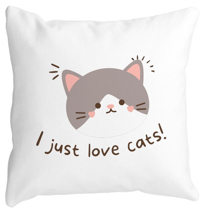 Mata Square dekoratív párnahuzat I Just Love Cats, 40x40 cm, Levehető huzat, Fújtató