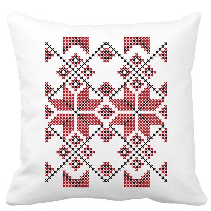 Matt négyzet alakú dekoratív párnahuzat román motívumokkal, 40x40 cm, Levehető huzat, Fújtató