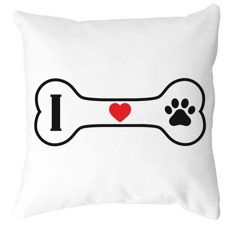 Fata de Perna Decorativa Patrata Mata I love Doggos, 40x40 cm, Husa Detasabila, Burduf