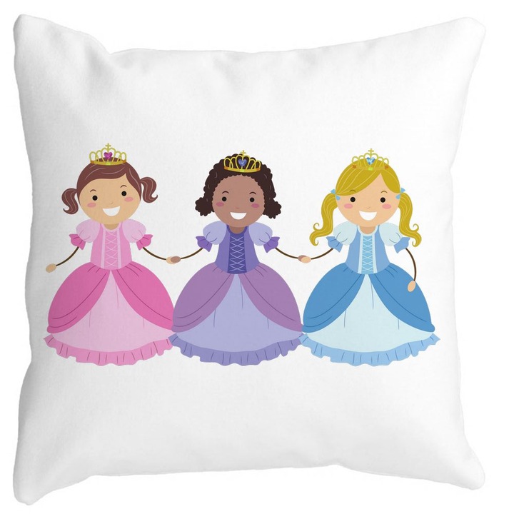 Dekoratív matrac négyzet alakú párnahuzat 3 hercegnő, 40x40 cm, levehető huzat, fújtató