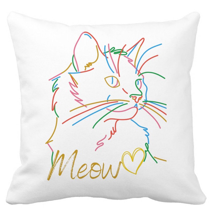 Miau Cat szögletes díszpárna, 40x40 cm, fehér, matt, levehető huzat