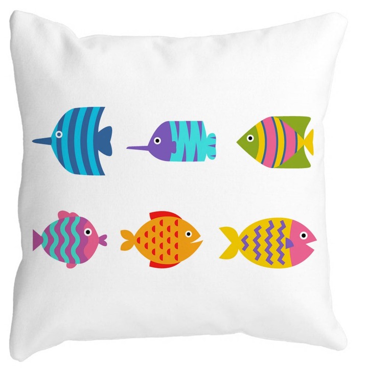 Декоративна квадратна калъфка за възглавница с многоцветни риби, 40x40 см, подвижна калъфка, духало