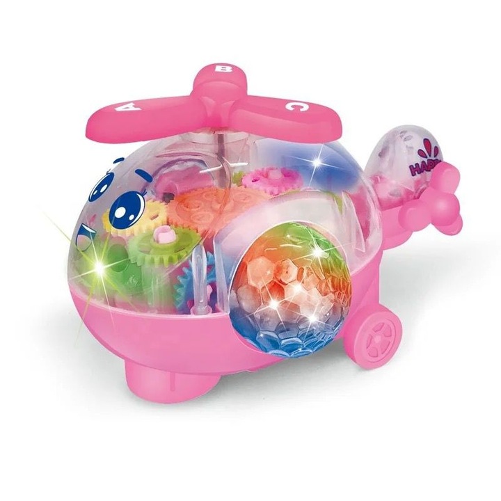 Elicopter electric, carcasa transparenta, cu sunete si lumini, roz