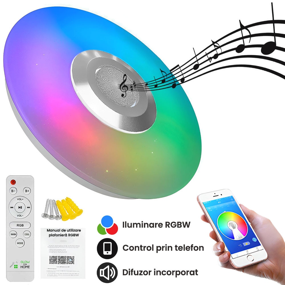 SUI　エクリュ　36 Plafoniera LED Smart, Putere 36 W, Difuzor Integrat, Lumini RGB