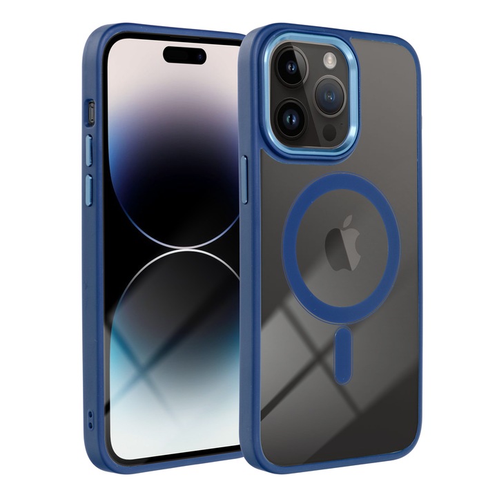 iPhone 13 Pro Max Premium Magcover Edge tok, beépített Magsafe, Kiváló minőség, ütésálló, sarokvédelem, átlátszó kék szélekkel