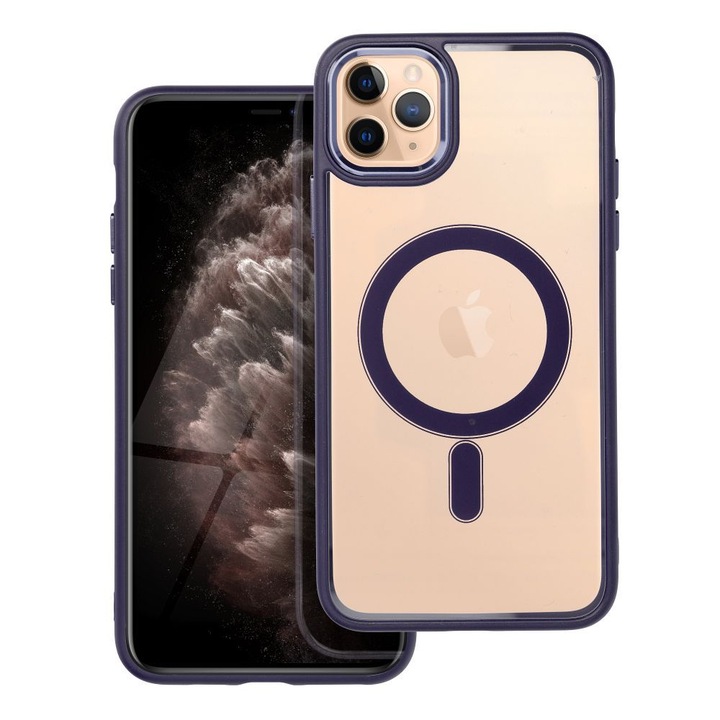 Tok iPhone 11 Pro Max Premium Magcover Edge telefonhoz, beépített Magsafe, Kiváló minőség, ütésálló, sarokvédelem, átlátszó lila szélekkel