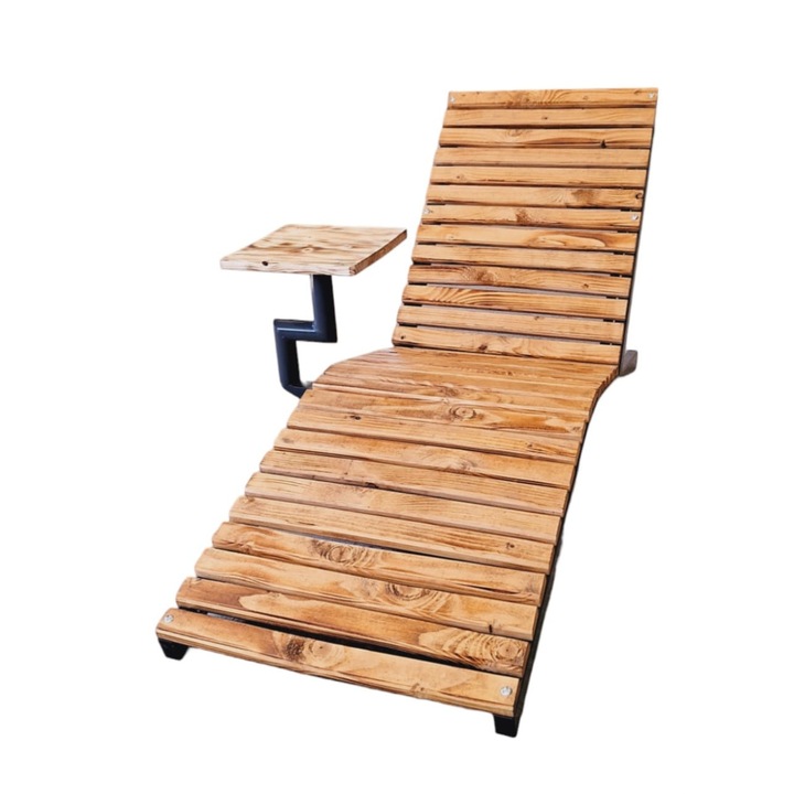 Sezlong pentru piscina/gradina/terasa, din metal si lemn ars, cu masa rotativa 360°, montabil si demontabil, 178x80x60 cm, antracit