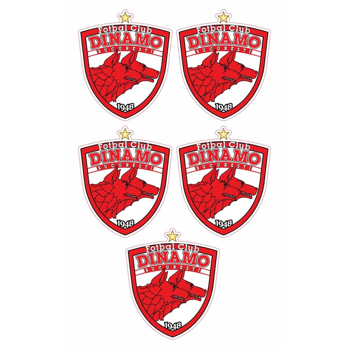 Set 5 stickere decorative, FC Dinamo Bucuresti, 10 cm fiecare