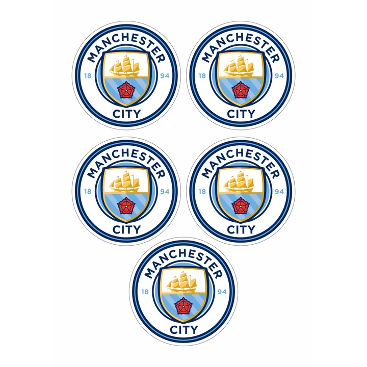 Set 5 stickere decorative, Manchester City FC, 10 cm fiecare