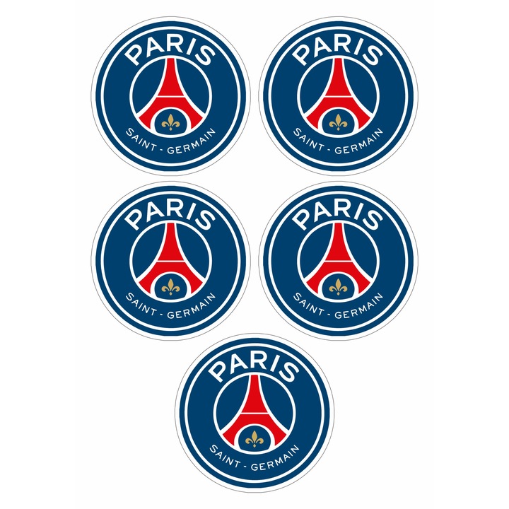 Set 5 stickere decorative, PSG Paris Saint Germain FC, 10 cm fiecare