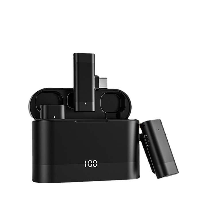 ELITEBRAIN Lavaliera mikrofon EB003 Type C, vezeték nélküli, okostelefon és laptop, felvétel és élő, mágneses védelem és töltőtok digitális kijelzővel, 2 db