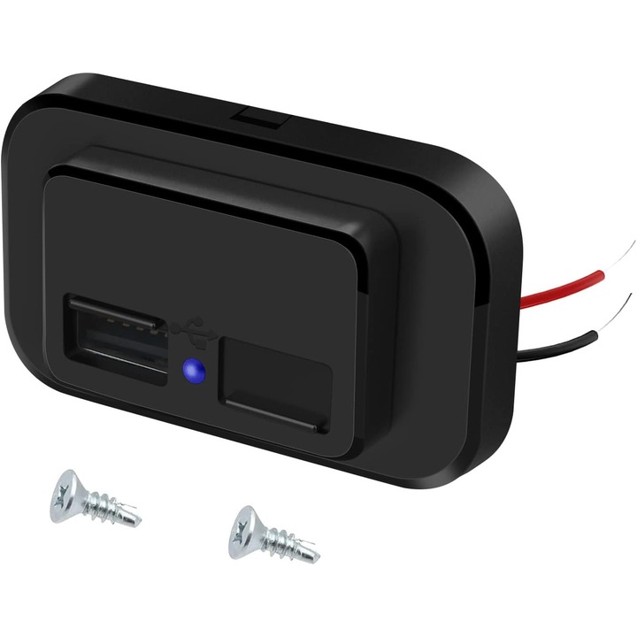 Priza dubla USB pentru incarcator auto, Sunmostar, USB, 12V/24V, Negru