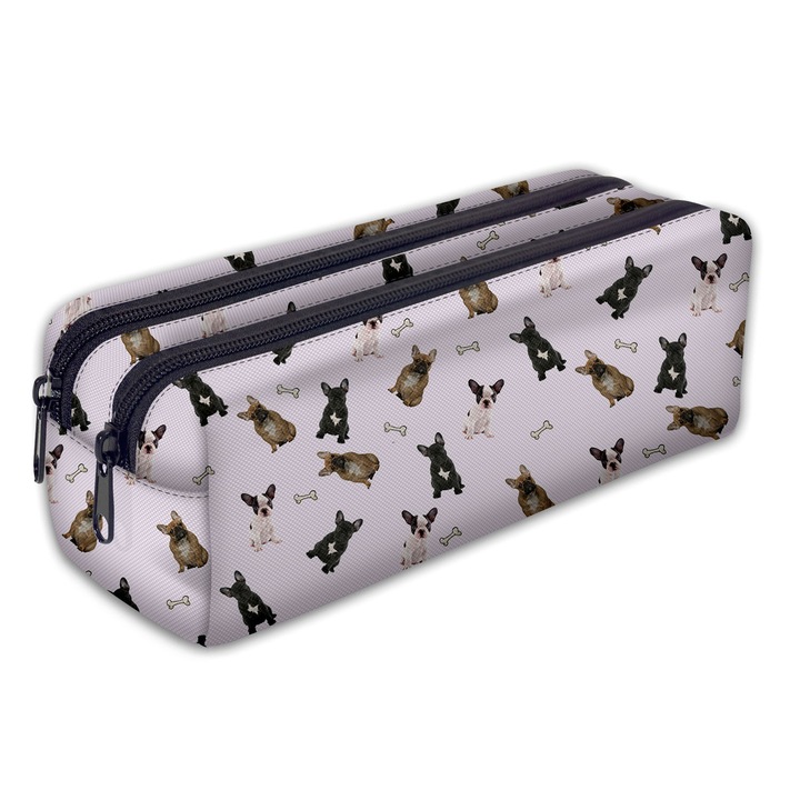 Francia Bulldog iskolai tolltartó, Ferocity, 2 rekeszes, 21x10x8 cm, Többszínű