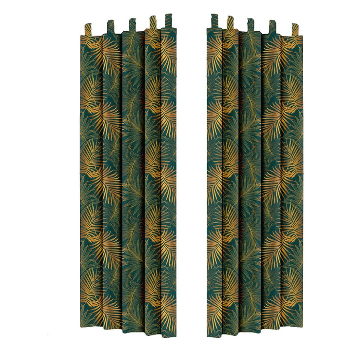 Perdele de gradina, model Palm Green, 155x220 cm, 2 buc, Poliester