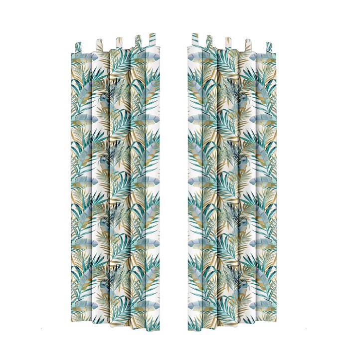 Kerti függöny, pálmafa mintás, Fehér, 155x220 cm, 2 db, Poliészter