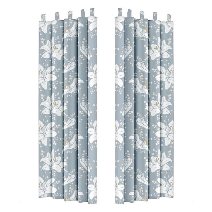 Perdele de gradina, model flori albe, 155x220 cm, 2 buc, Poliester