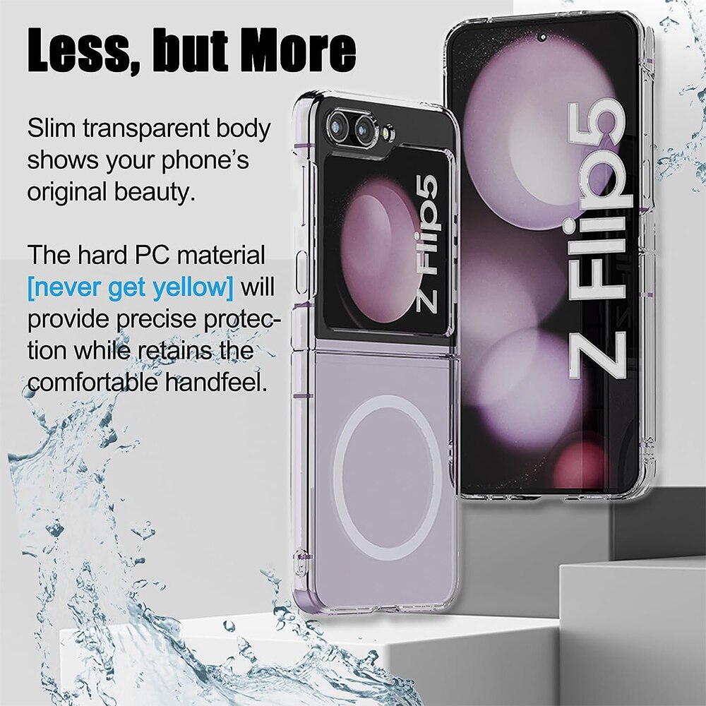 Husa compatibila cu Samsung Galaxy Z Flip 5, G-Tech Silicon, Compatibila cu incarcarea wireless MagSafe, Transparenta