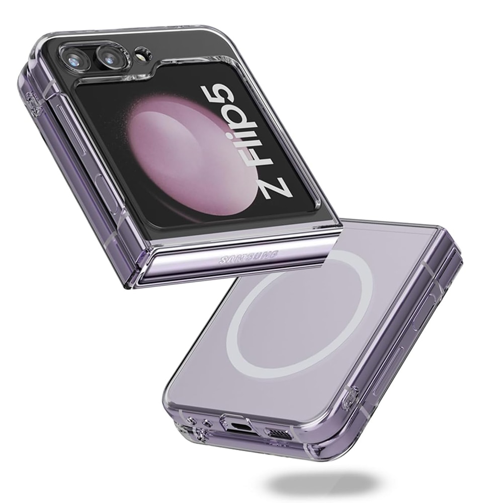 Husa compatibila cu Samsung Galaxy Z Flip 5, G-Tech Silicon, Compatibila cu incarcarea wireless MagSafe, Transparenta