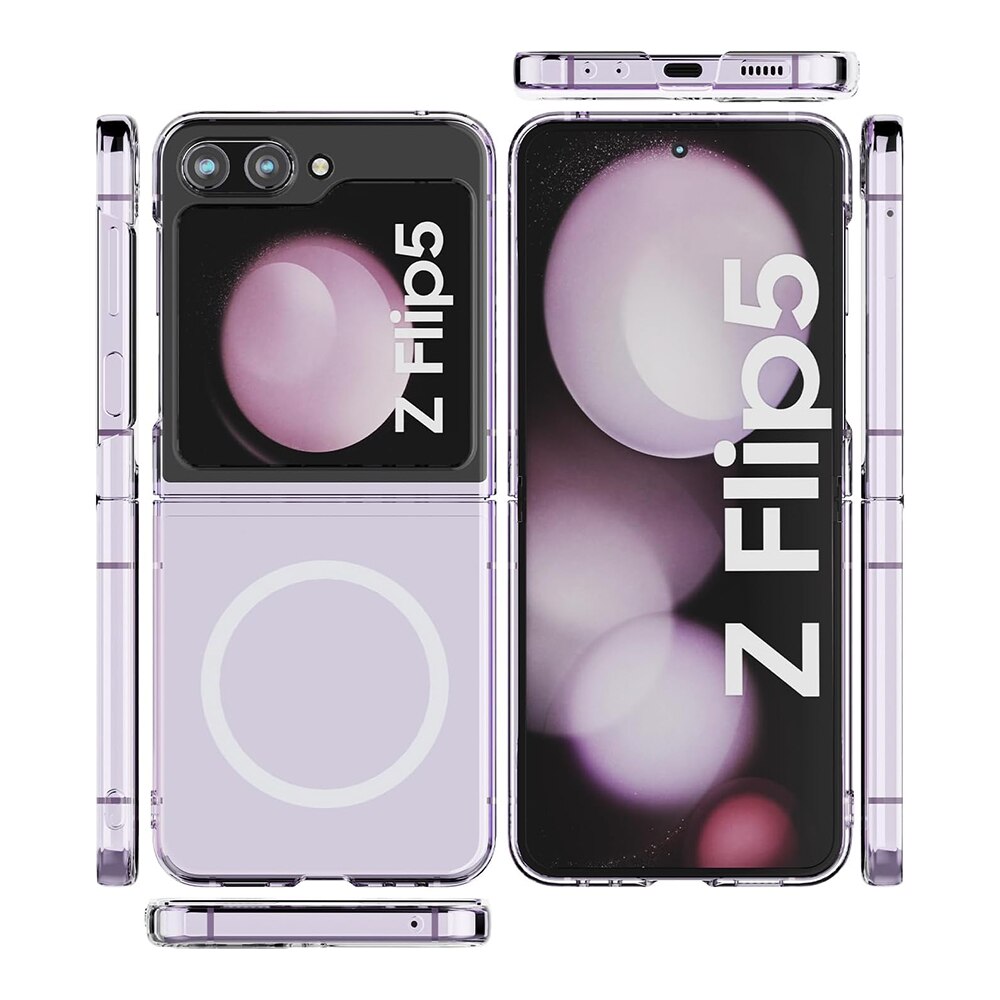 Husa compatibila cu Samsung Galaxy Z Flip 5, G-Tech Silicon, Compatibila cu incarcarea wireless MagSafe, Transparenta