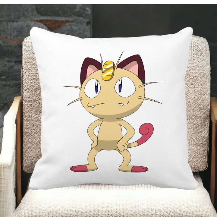 Fata de Perna Decorativa Patrata Mata Pisica Pokemon, 40x40 cm