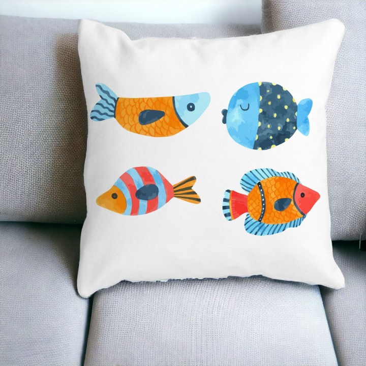 Fata de Perna Decorativa Patrata Mata Multicolor Pesti, 40x40 cm