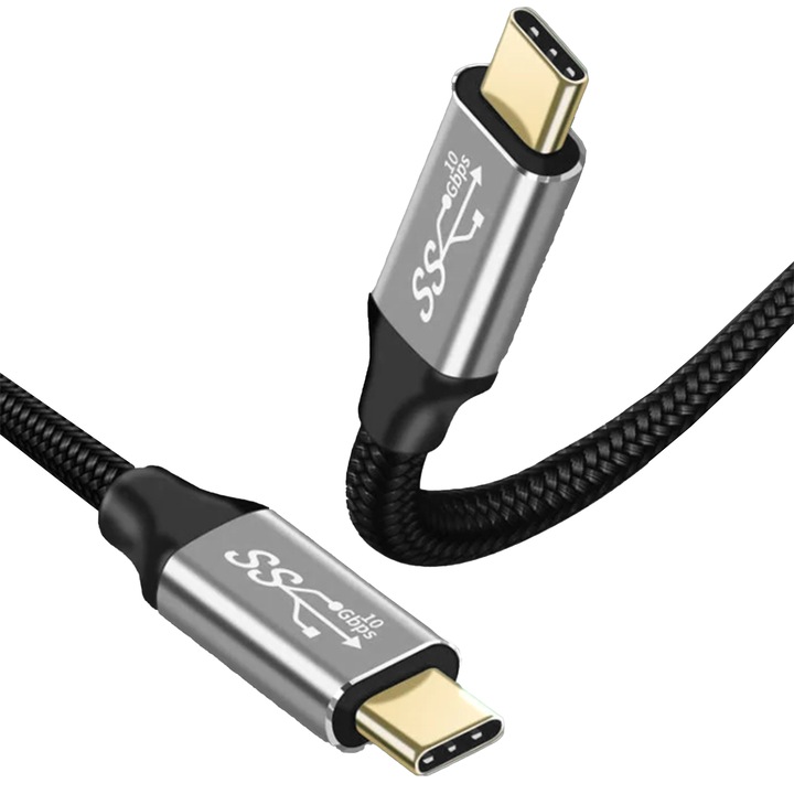 Кабел за данни и бързо зареждане, Timebox, USB3.2, 100W, 10Gbps, Type-C към Type-C, 4K 60Hz, 2m